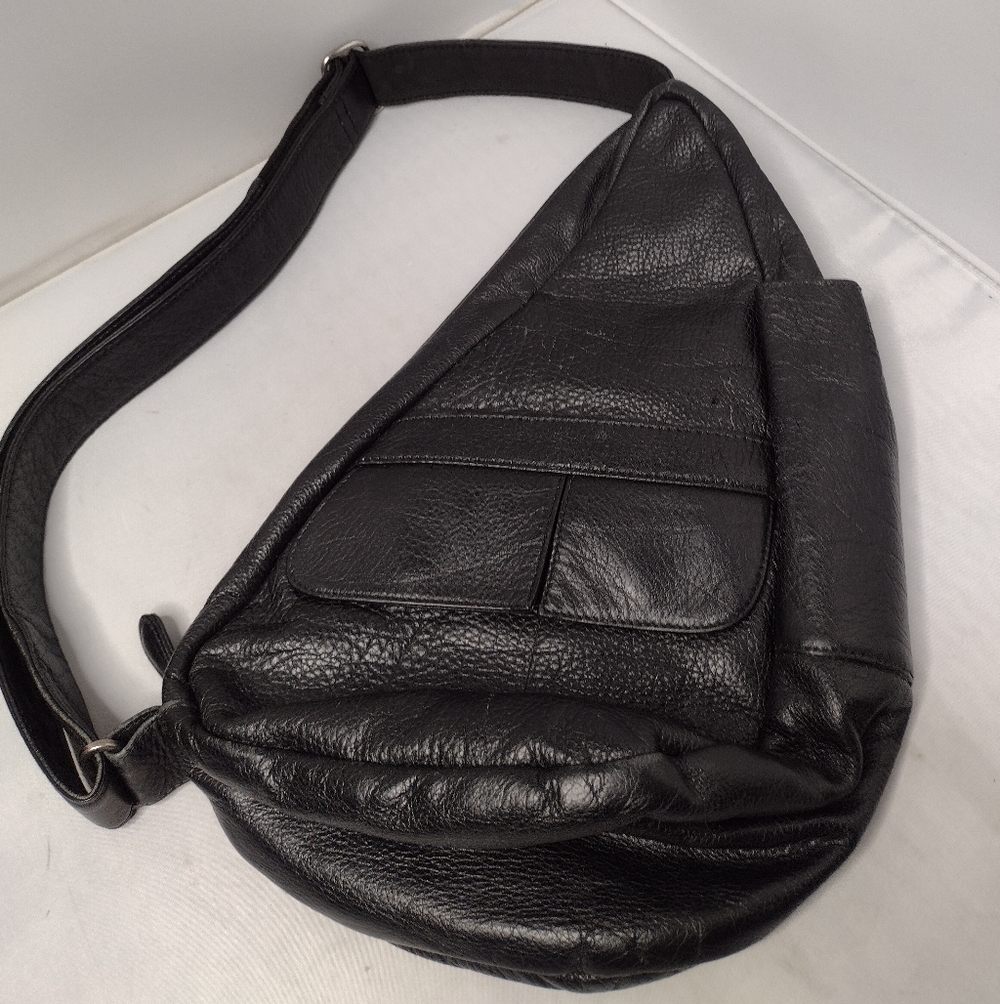 AmeriBag Healthy Back Leather Bag Back Pack Sling Shoulder Bag Black B25